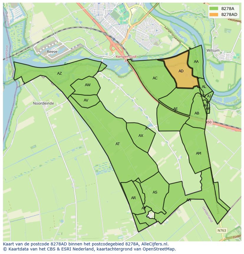 Afbeelding van het postcodegebied 8278 AD op de kaart.