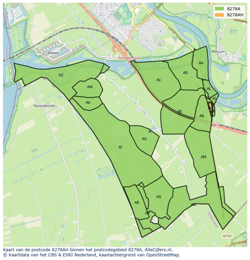 Afbeelding van het postcodegebied 8278 AH op de kaart.