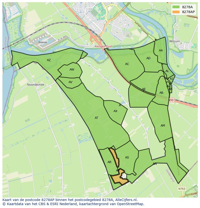Afbeelding van het postcodegebied 8278 AP op de kaart.