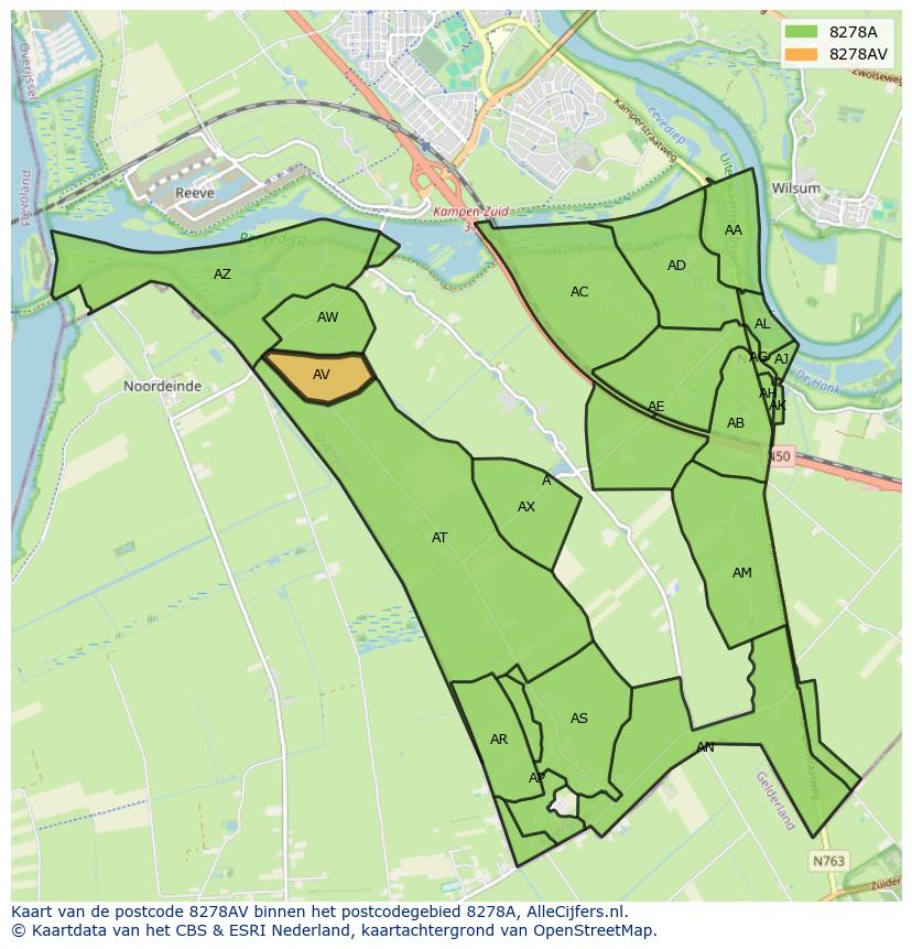Afbeelding van het postcodegebied 8278 AV op de kaart.
