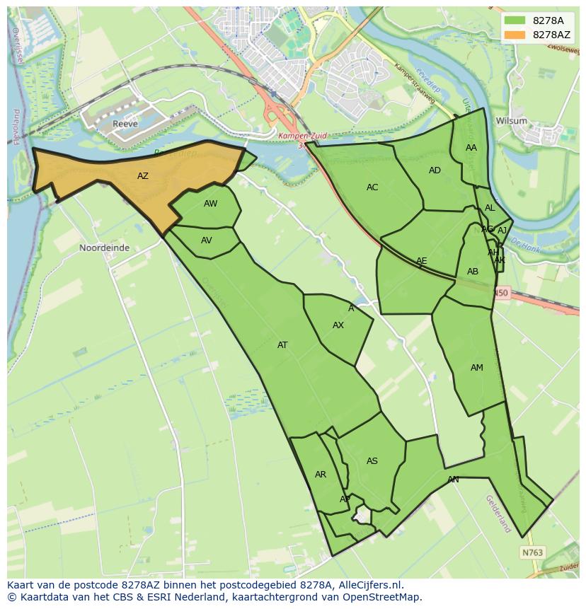 Afbeelding van het postcodegebied 8278 AZ op de kaart.