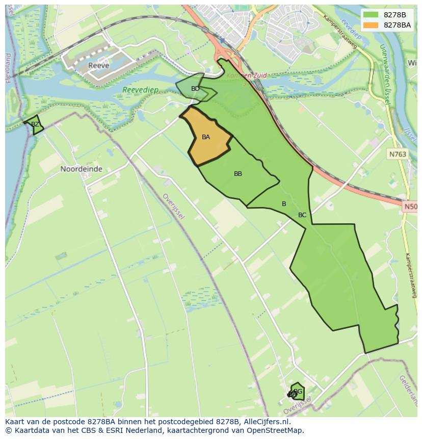 Afbeelding van het postcodegebied 8278 BA op de kaart.