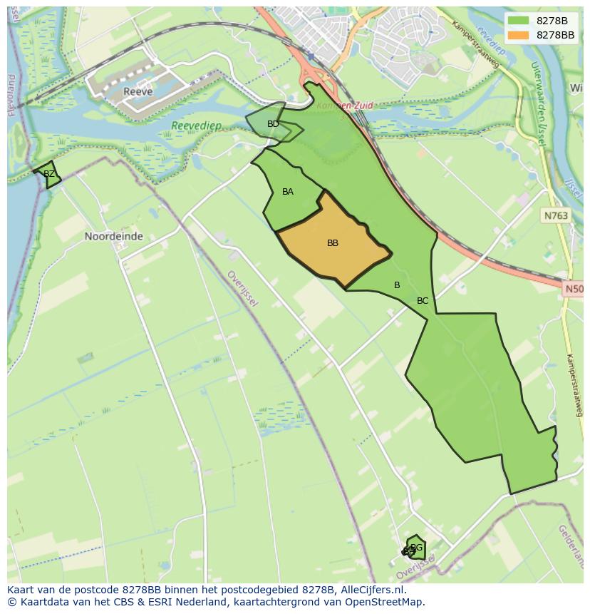 Afbeelding van het postcodegebied 8278 BB op de kaart.