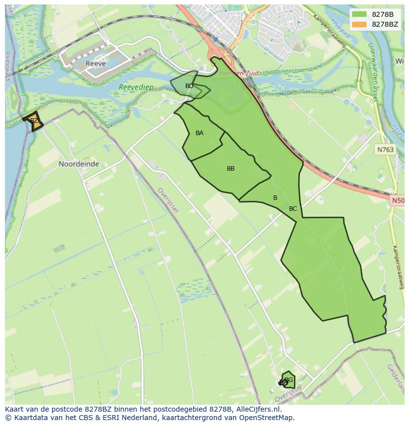 Afbeelding van het postcodegebied 8278 BZ op de kaart.