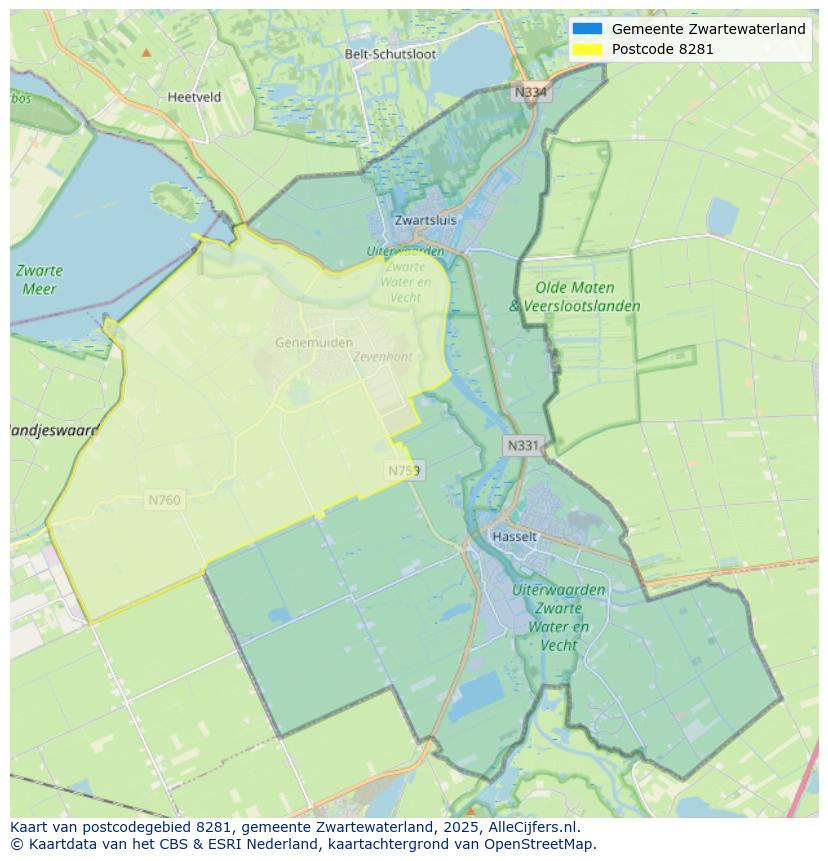 Afbeelding van het postcodegebied 8281 op de kaart.