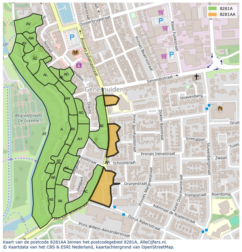 Afbeelding van het postcodegebied 8281 AA op de kaart.