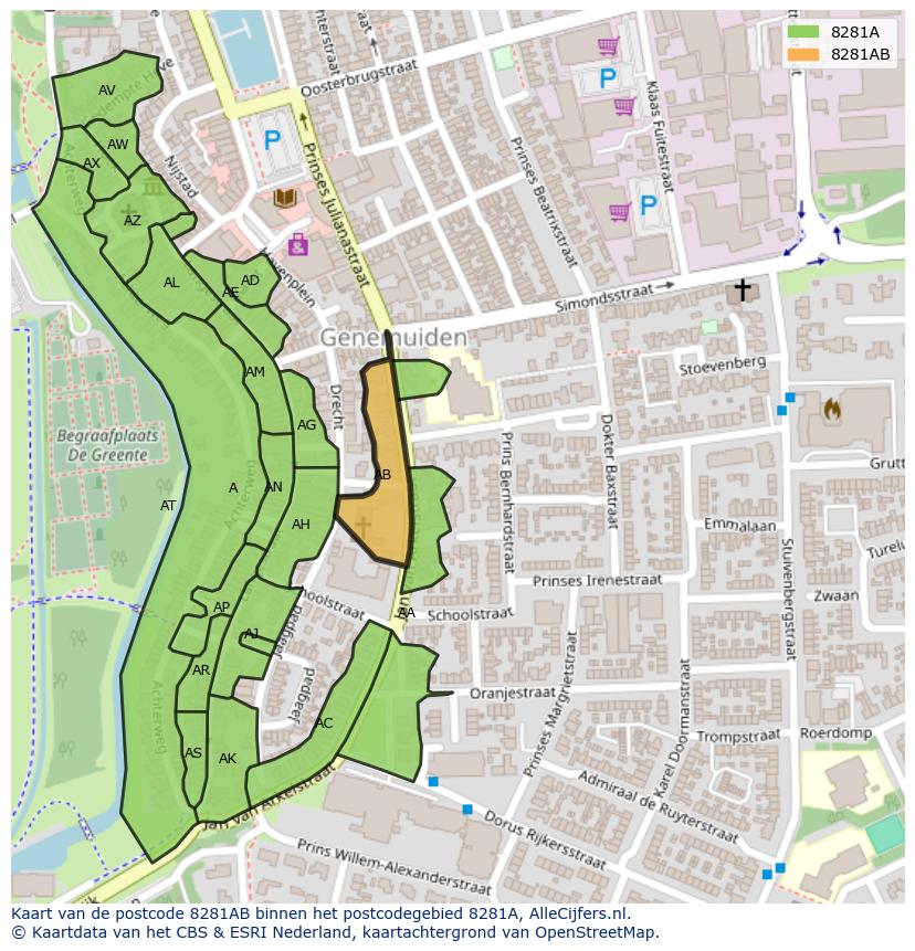 Afbeelding van het postcodegebied 8281 AB op de kaart.