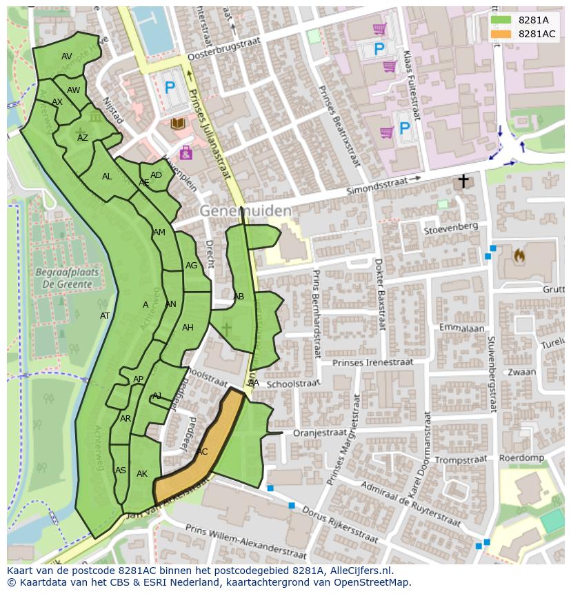 Afbeelding van het postcodegebied 8281 AC op de kaart.