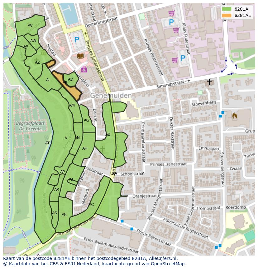 Afbeelding van het postcodegebied 8281 AE op de kaart.