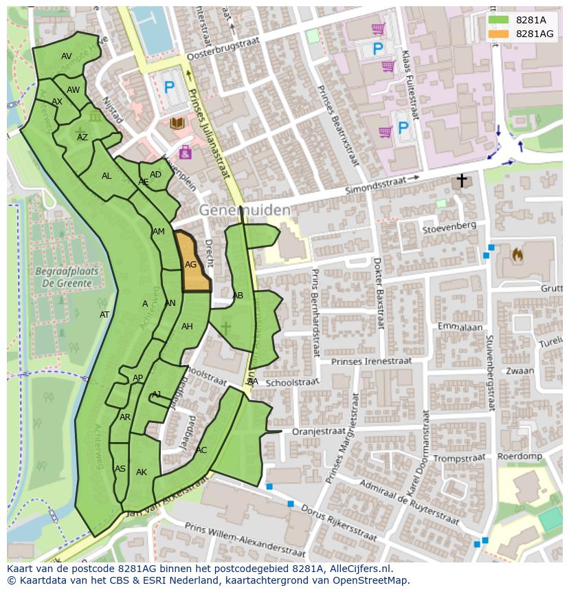 Afbeelding van het postcodegebied 8281 AG op de kaart.