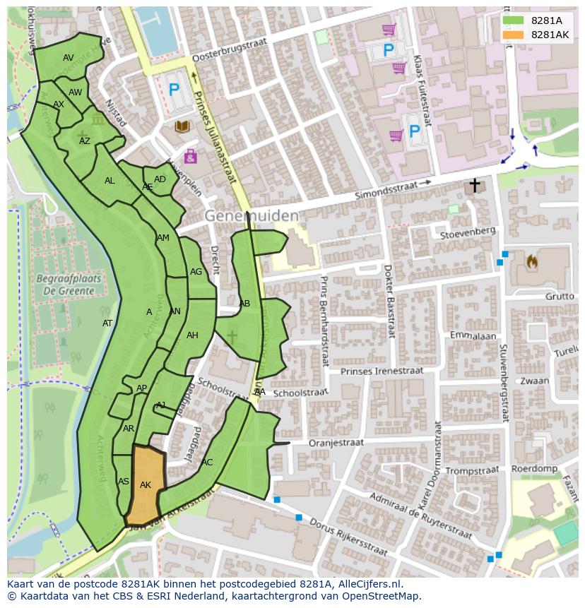 Afbeelding van het postcodegebied 8281 AK op de kaart.