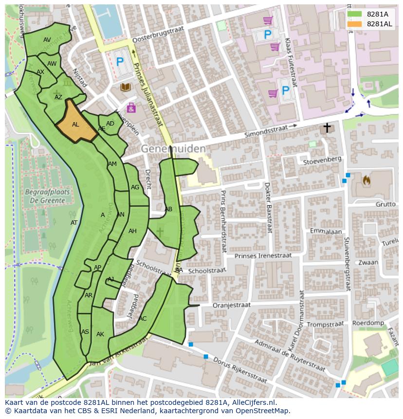 Afbeelding van het postcodegebied 8281 AL op de kaart.