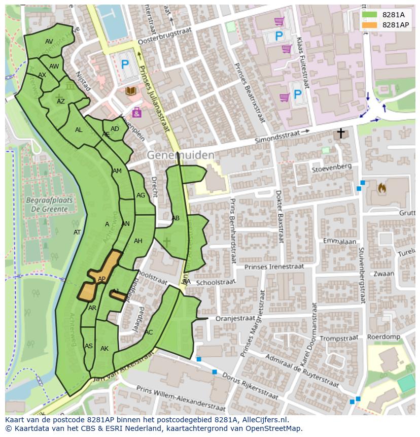 Afbeelding van het postcodegebied 8281 AP op de kaart.