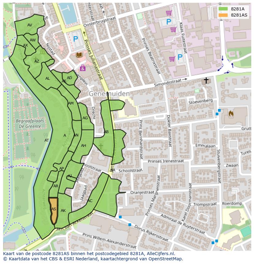 Afbeelding van het postcodegebied 8281 AS op de kaart.