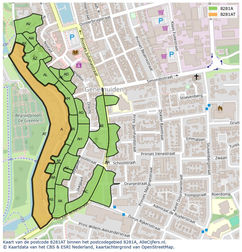 Afbeelding van het postcodegebied 8281 AT op de kaart.