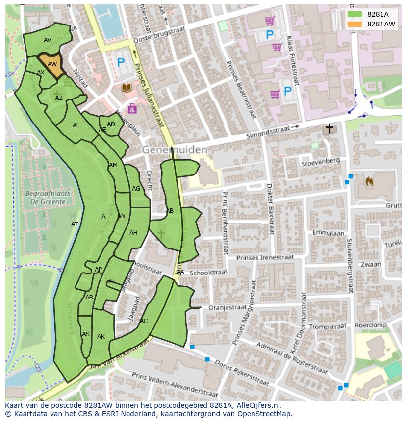 Afbeelding van het postcodegebied 8281 AW op de kaart.