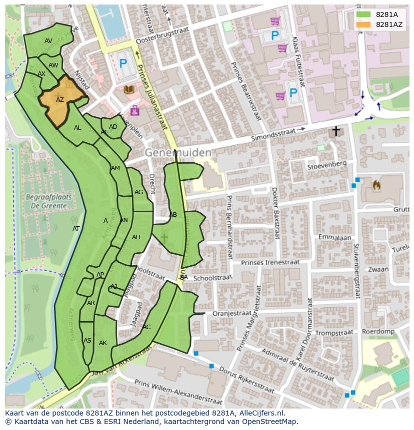Afbeelding van het postcodegebied 8281 AZ op de kaart.