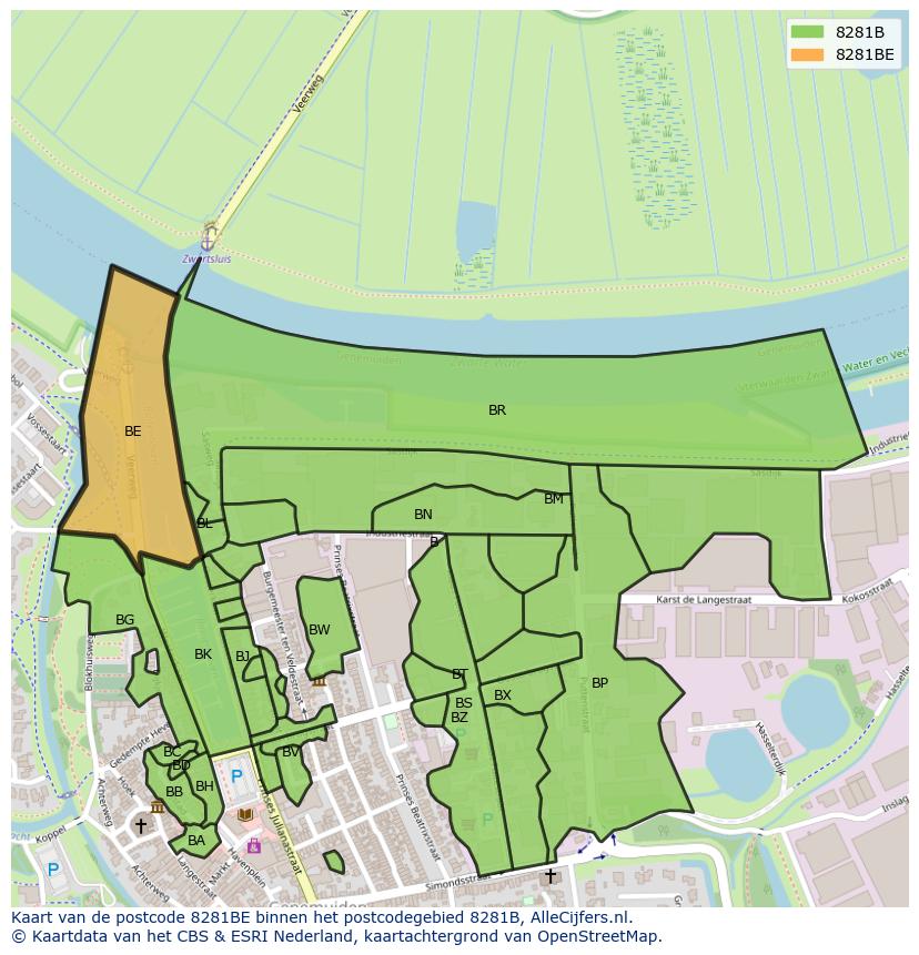 Afbeelding van het postcodegebied 8281 BE op de kaart.