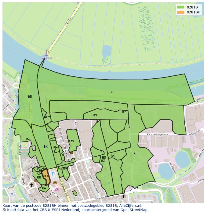 Afbeelding van het postcodegebied 8281 BH op de kaart.