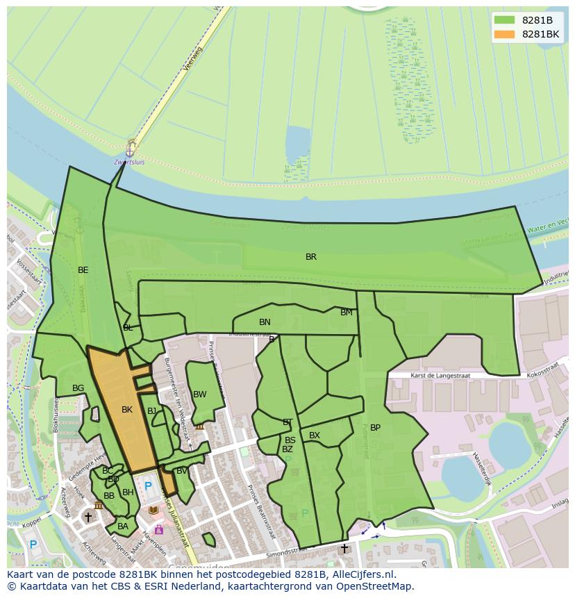 Afbeelding van het postcodegebied 8281 BK op de kaart.