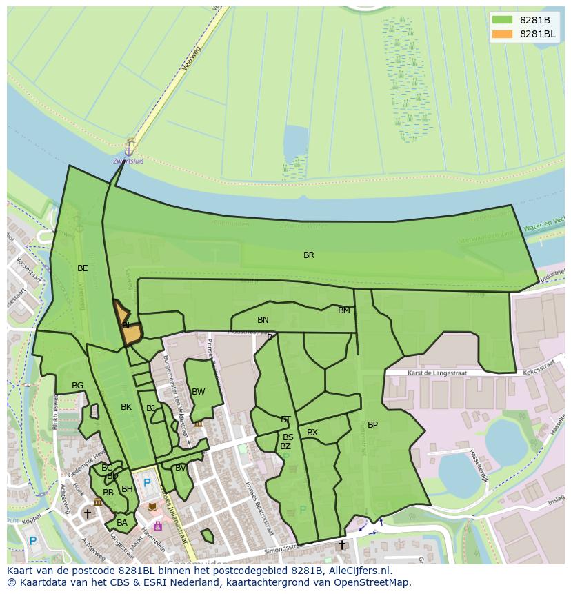 Afbeelding van het postcodegebied 8281 BL op de kaart.