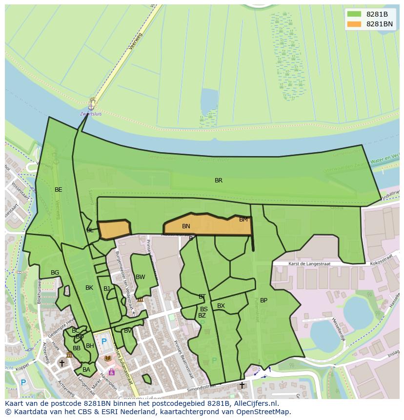 Afbeelding van het postcodegebied 8281 BN op de kaart.
