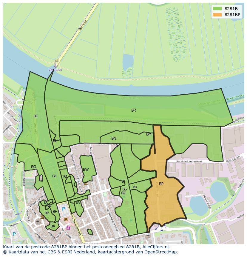 Afbeelding van het postcodegebied 8281 BP op de kaart.