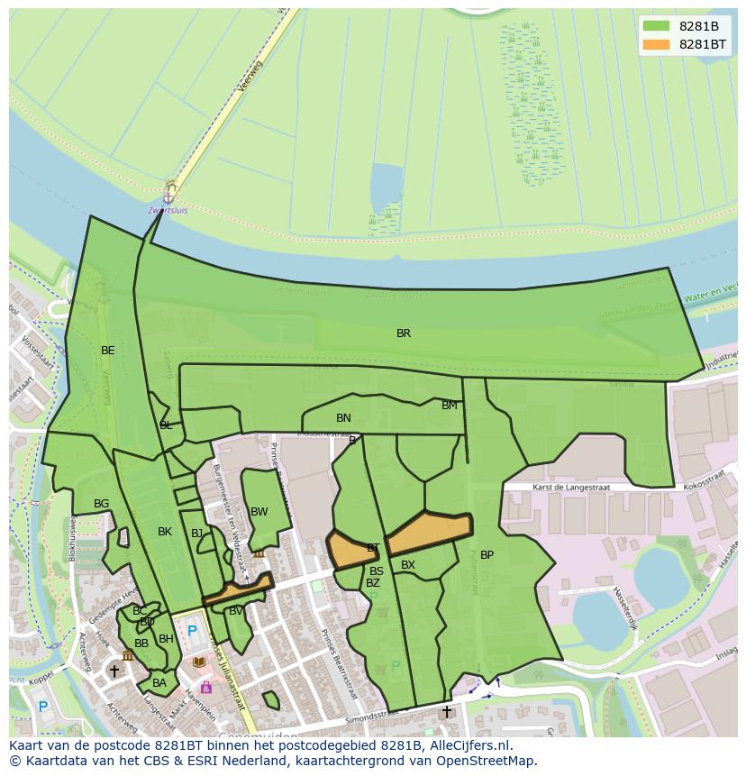 Afbeelding van het postcodegebied 8281 BT op de kaart.