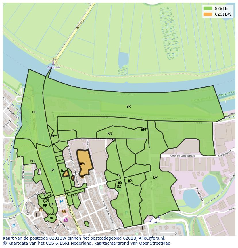 Afbeelding van het postcodegebied 8281 BW op de kaart.