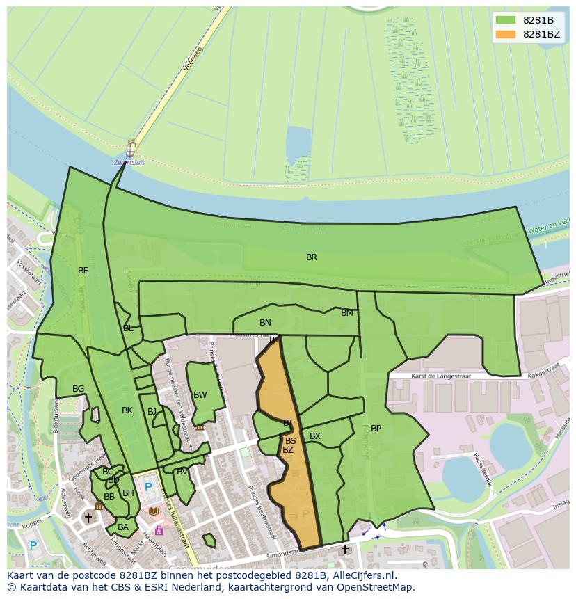 Afbeelding van het postcodegebied 8281 BZ op de kaart.