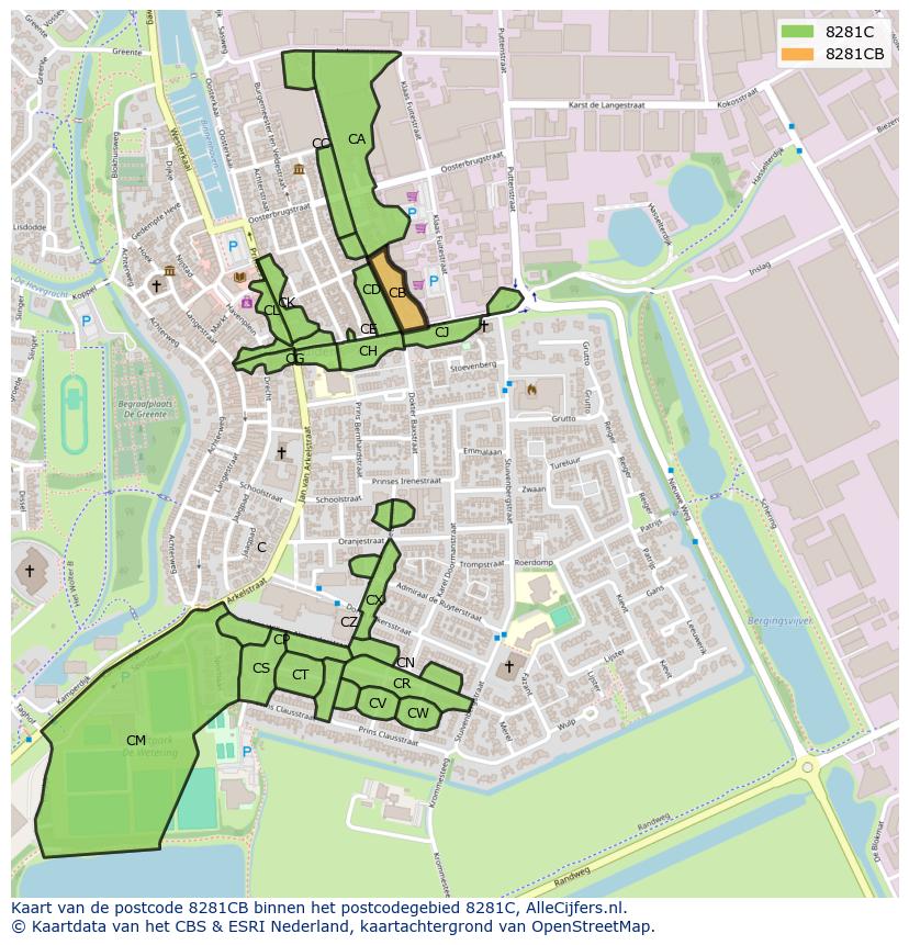 Afbeelding van het postcodegebied 8281 CB op de kaart.