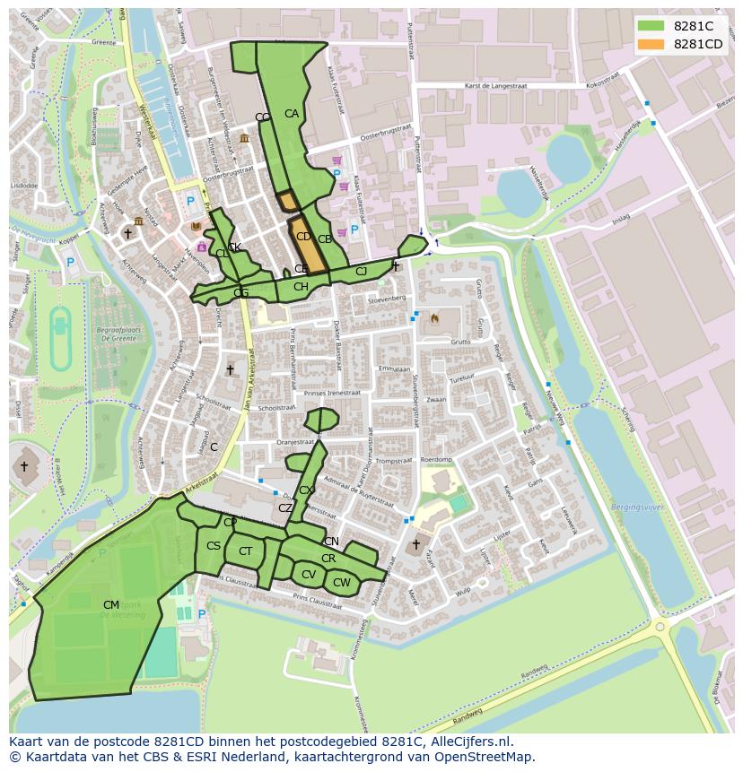 Afbeelding van het postcodegebied 8281 CD op de kaart.