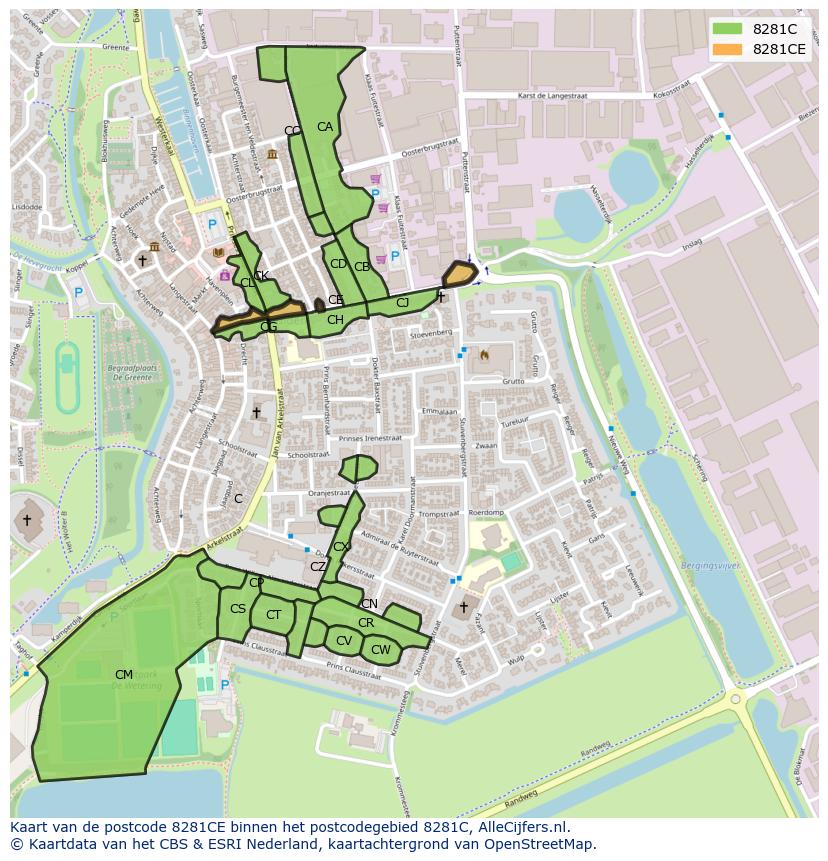 Afbeelding van het postcodegebied 8281 CE op de kaart.
