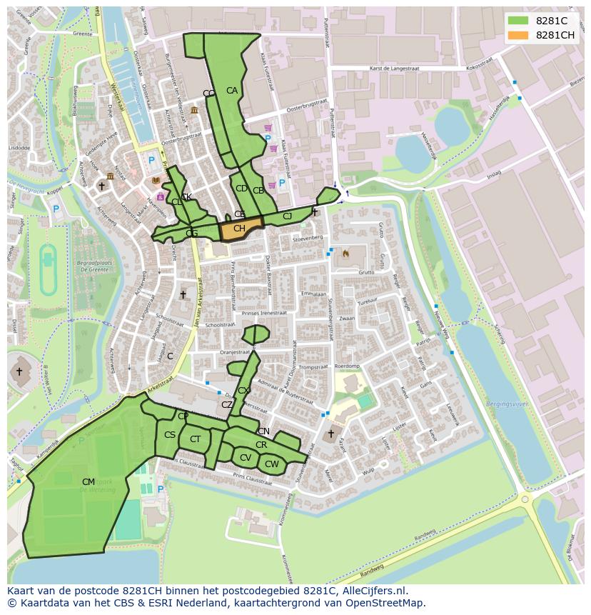 Afbeelding van het postcodegebied 8281 CH op de kaart.