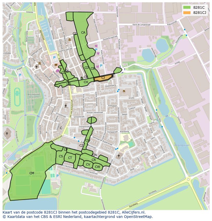 Afbeelding van het postcodegebied 8281 CJ op de kaart.