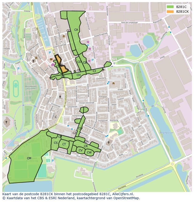 Afbeelding van het postcodegebied 8281 CK op de kaart.