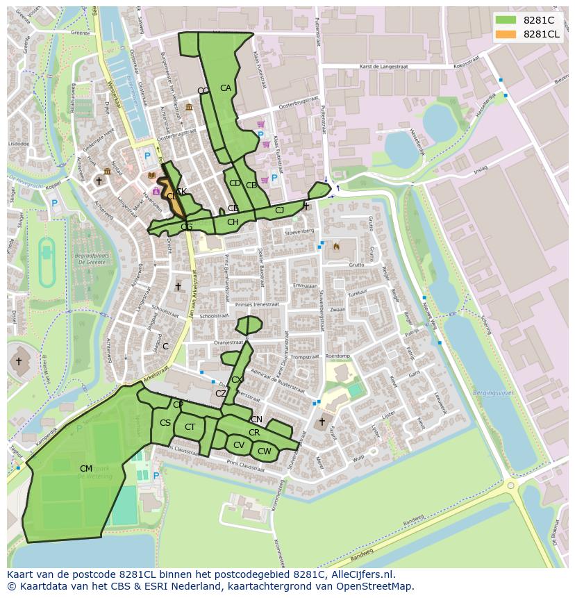 Afbeelding van het postcodegebied 8281 CL op de kaart.