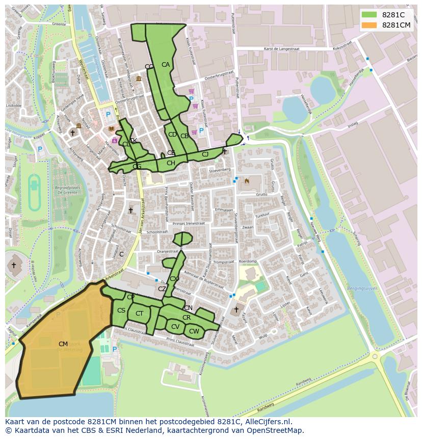 Afbeelding van het postcodegebied 8281 CM op de kaart.