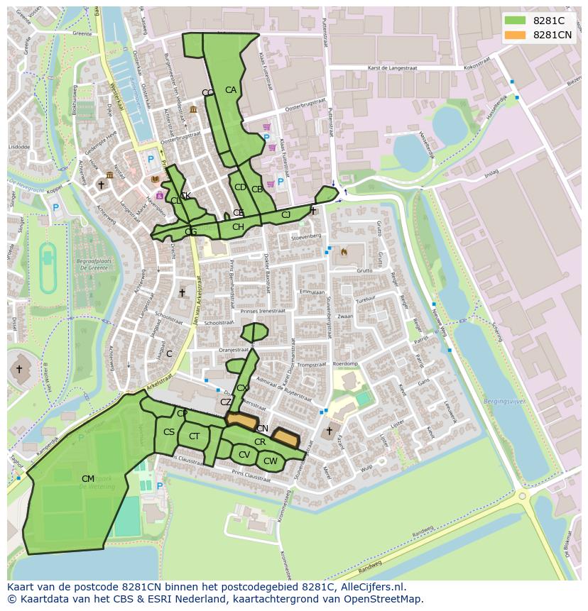 Afbeelding van het postcodegebied 8281 CN op de kaart.