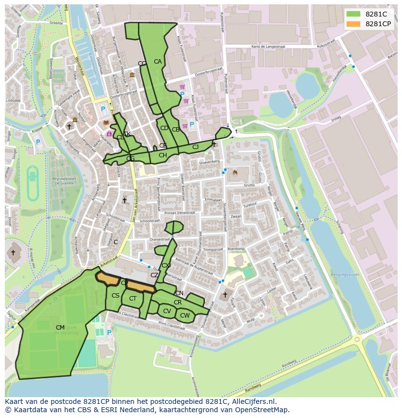 Afbeelding van het postcodegebied 8281 CP op de kaart.
