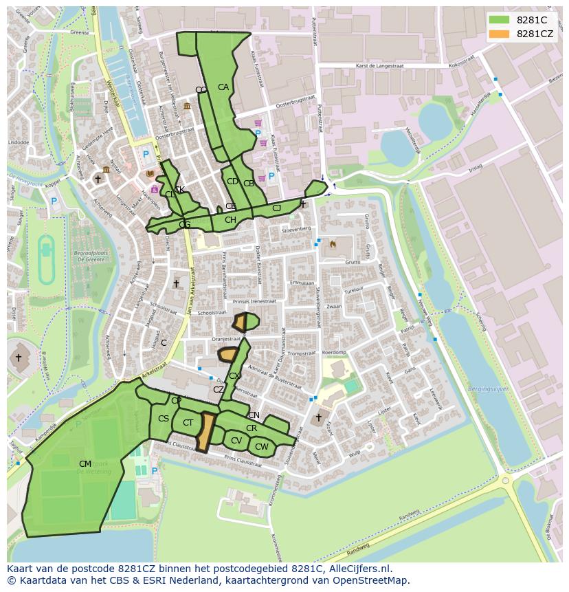 Afbeelding van het postcodegebied 8281 CZ op de kaart.