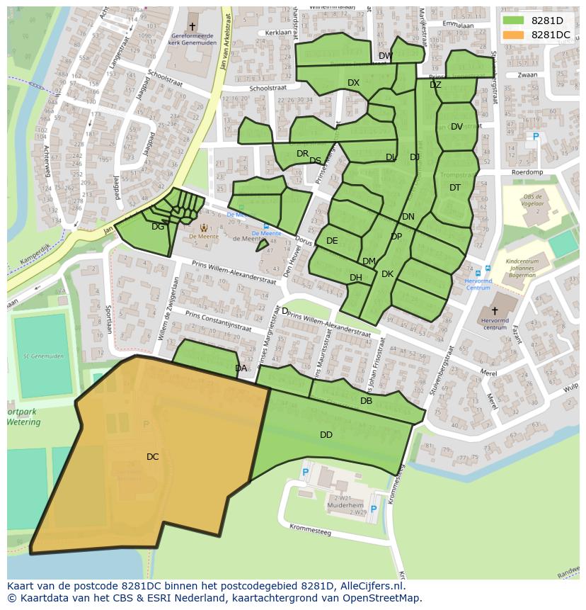 Afbeelding van het postcodegebied 8281 DC op de kaart.