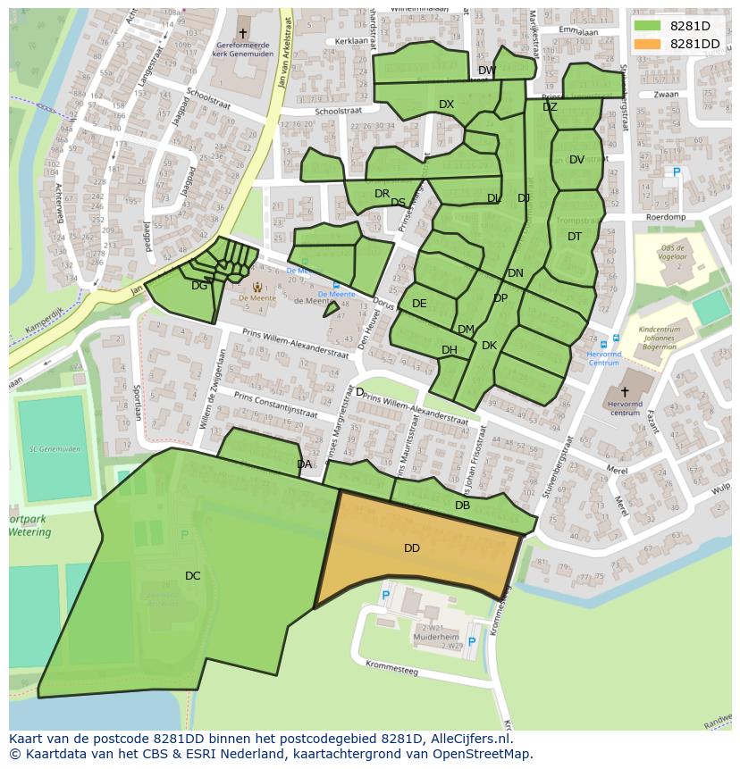 Afbeelding van het postcodegebied 8281 DD op de kaart.