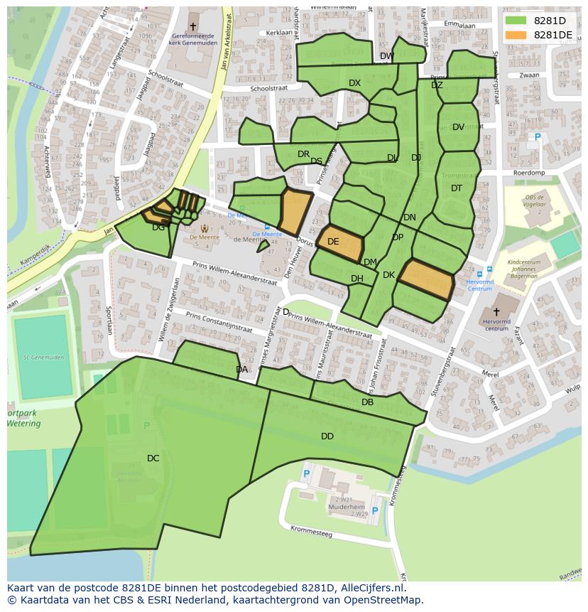 Afbeelding van het postcodegebied 8281 DE op de kaart.