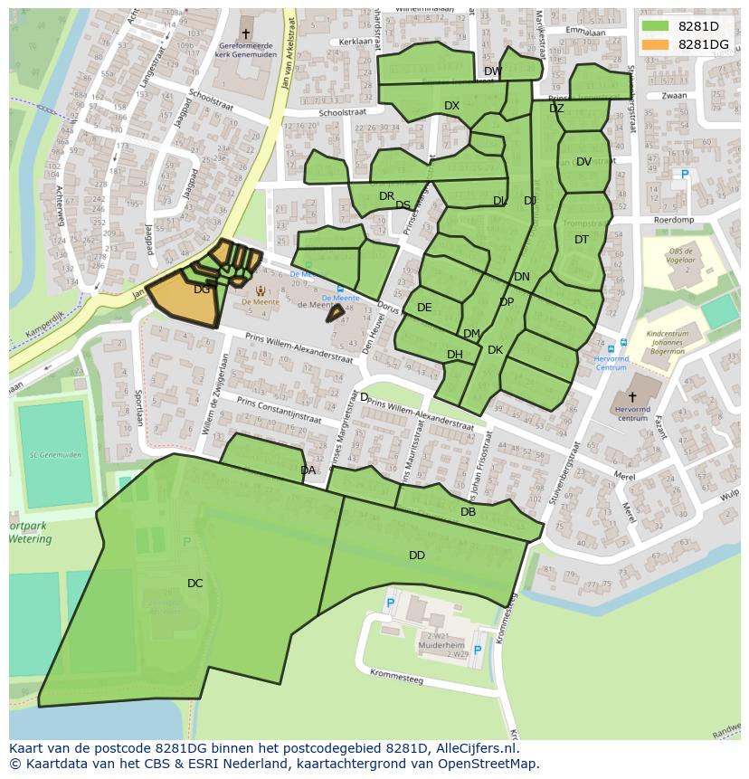 Afbeelding van het postcodegebied 8281 DG op de kaart.