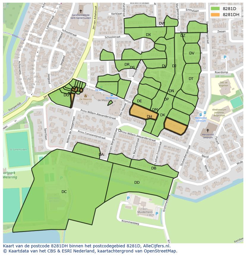 Afbeelding van het postcodegebied 8281 DH op de kaart.