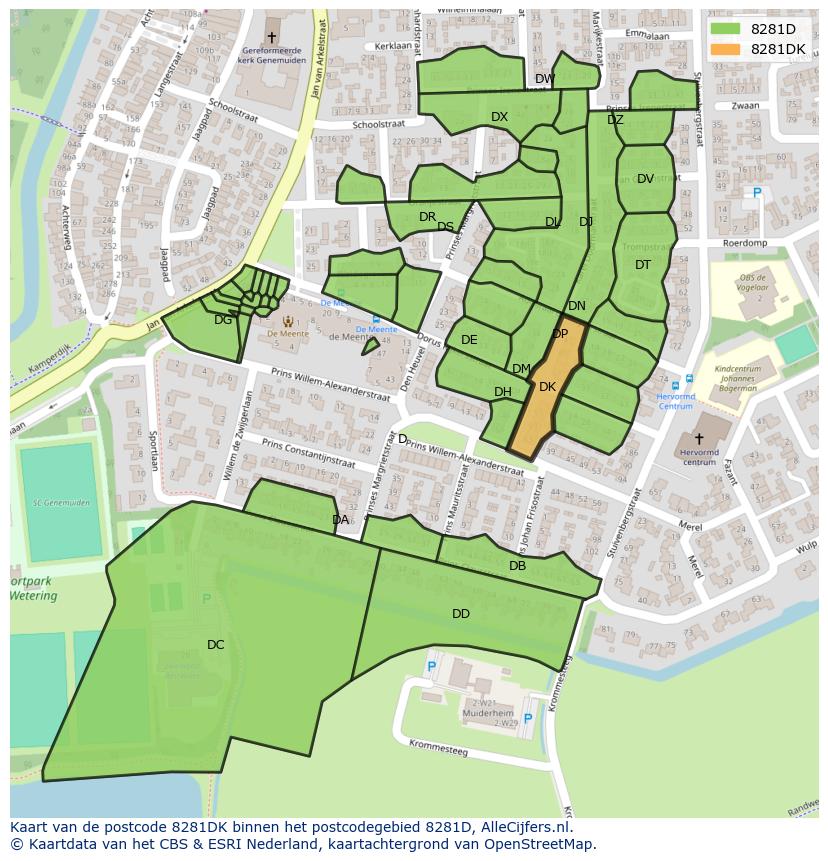 Afbeelding van het postcodegebied 8281 DK op de kaart.