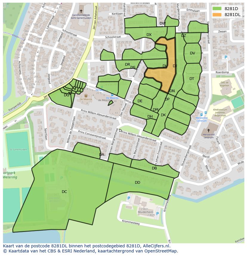 Afbeelding van het postcodegebied 8281 DL op de kaart.