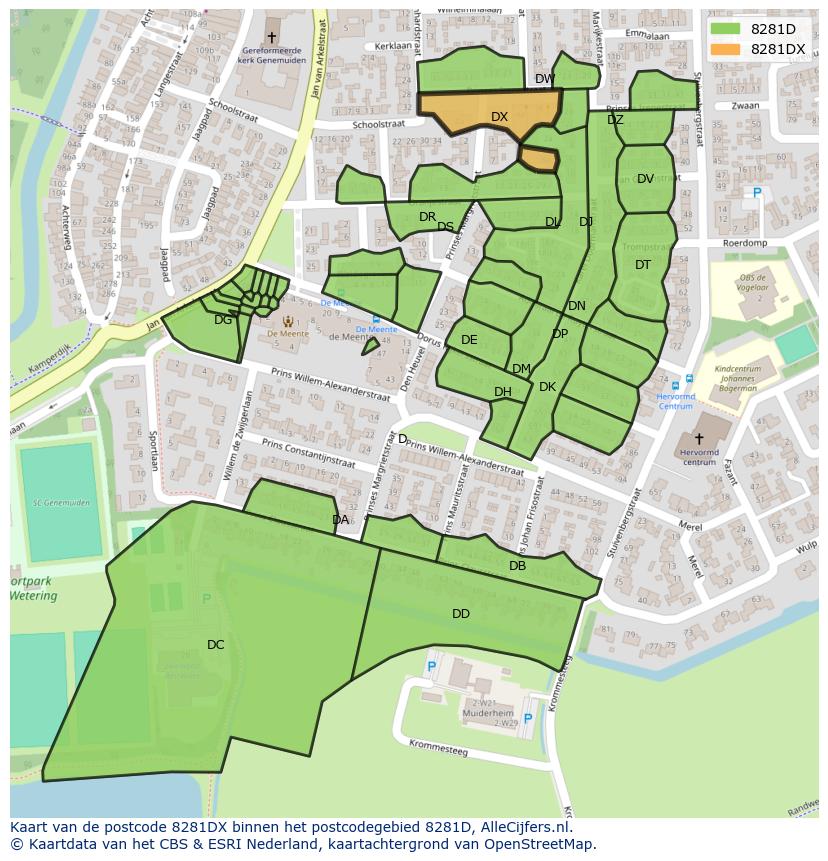 Afbeelding van het postcodegebied 8281 DX op de kaart.