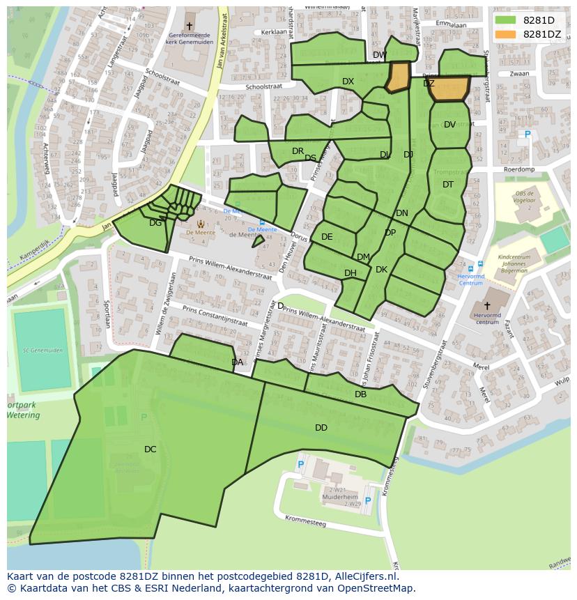 Afbeelding van het postcodegebied 8281 DZ op de kaart.